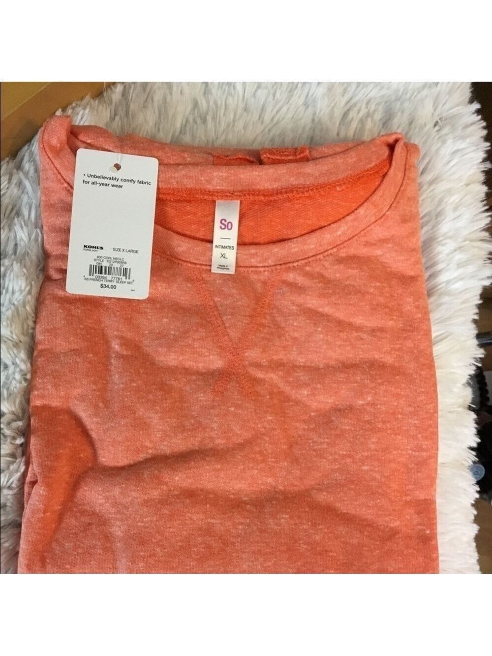 So French Terry sleeveless pajama top and short set XL color is coral - Picture 4 of 12